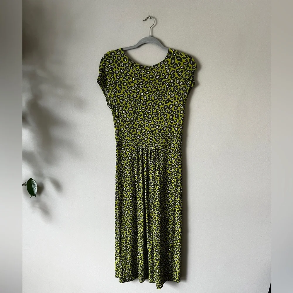Boden Lime Green Black Leopard Print Midi Dress